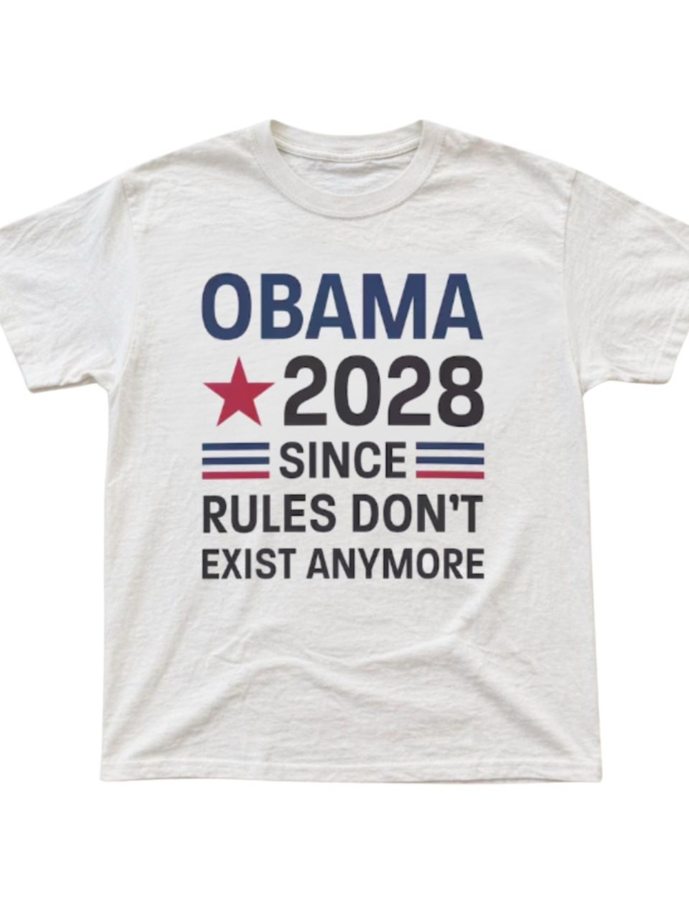 White Graphic Tee with Obama 2028 Navy, Black and Red Print